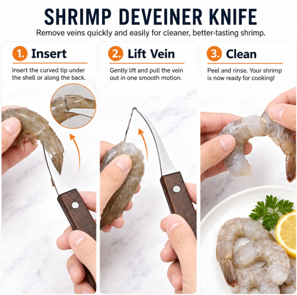 2-Piece Stainless Steel Shrimp Peeler & Deveiner Tool Set | TIKA