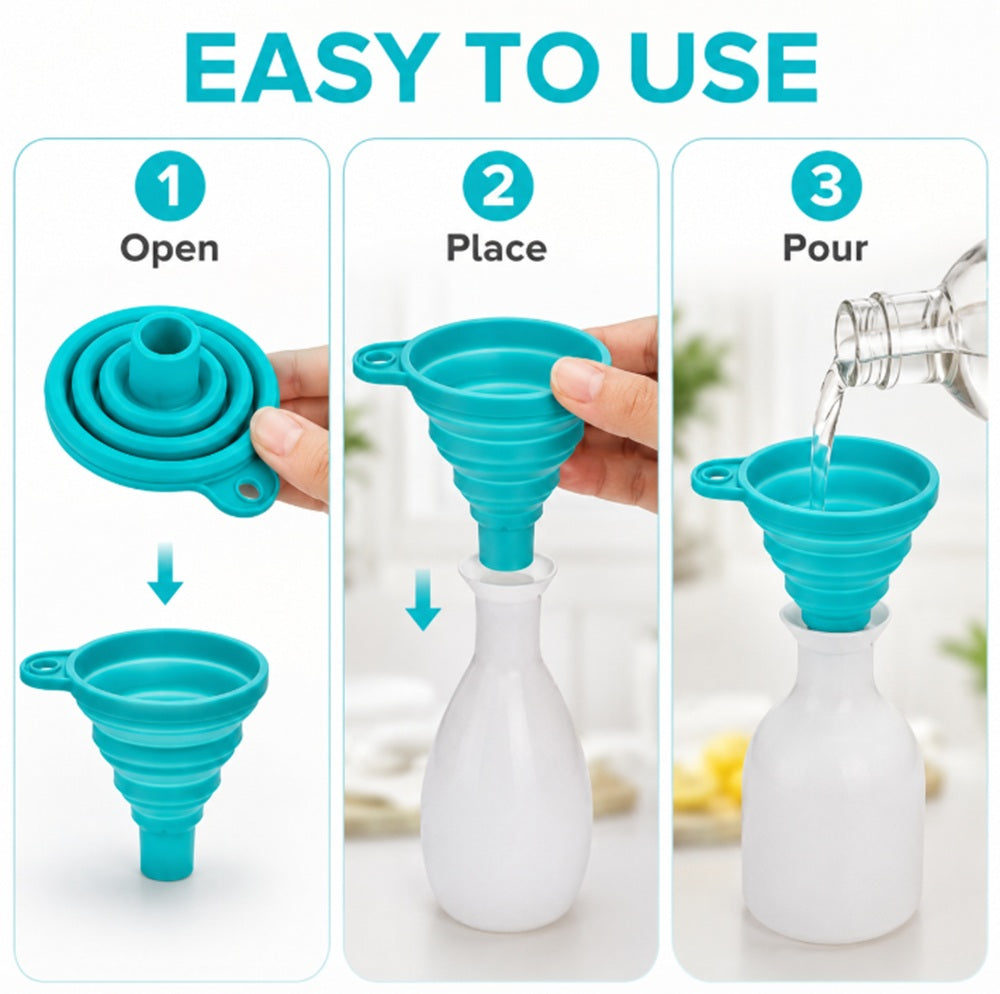 6-Piece Collapsible Silicone Kitchen Funnel Set for Liquid Transfer | TIKA