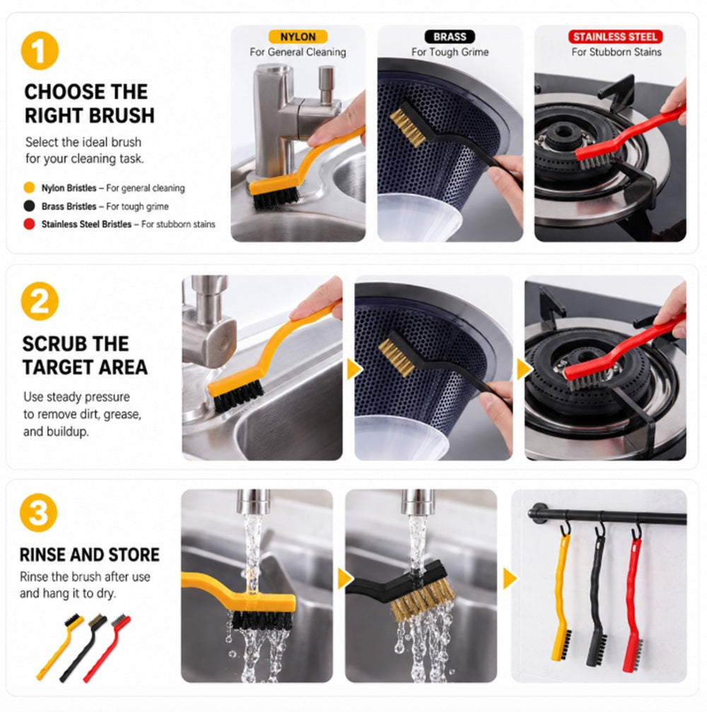 3-Pack Wire Gas Stove Cleaning Brushes | TIKA