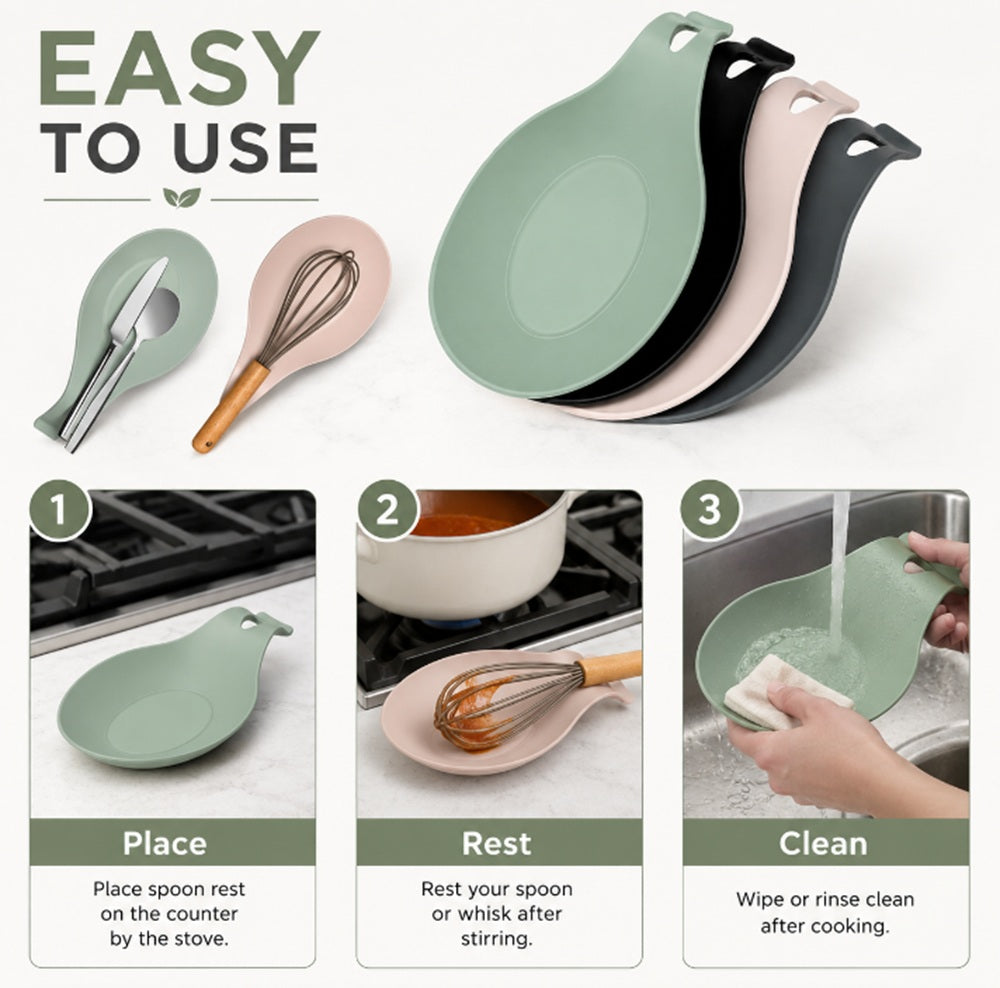 4-Pack BPA-Free Silicone Spoon Rest Set for Stove & Countertop | TIKA