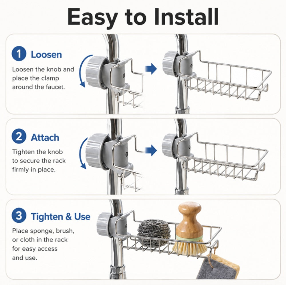Kitchen Sink Faucet Rack with Sponge & Soap Holder | TIKA