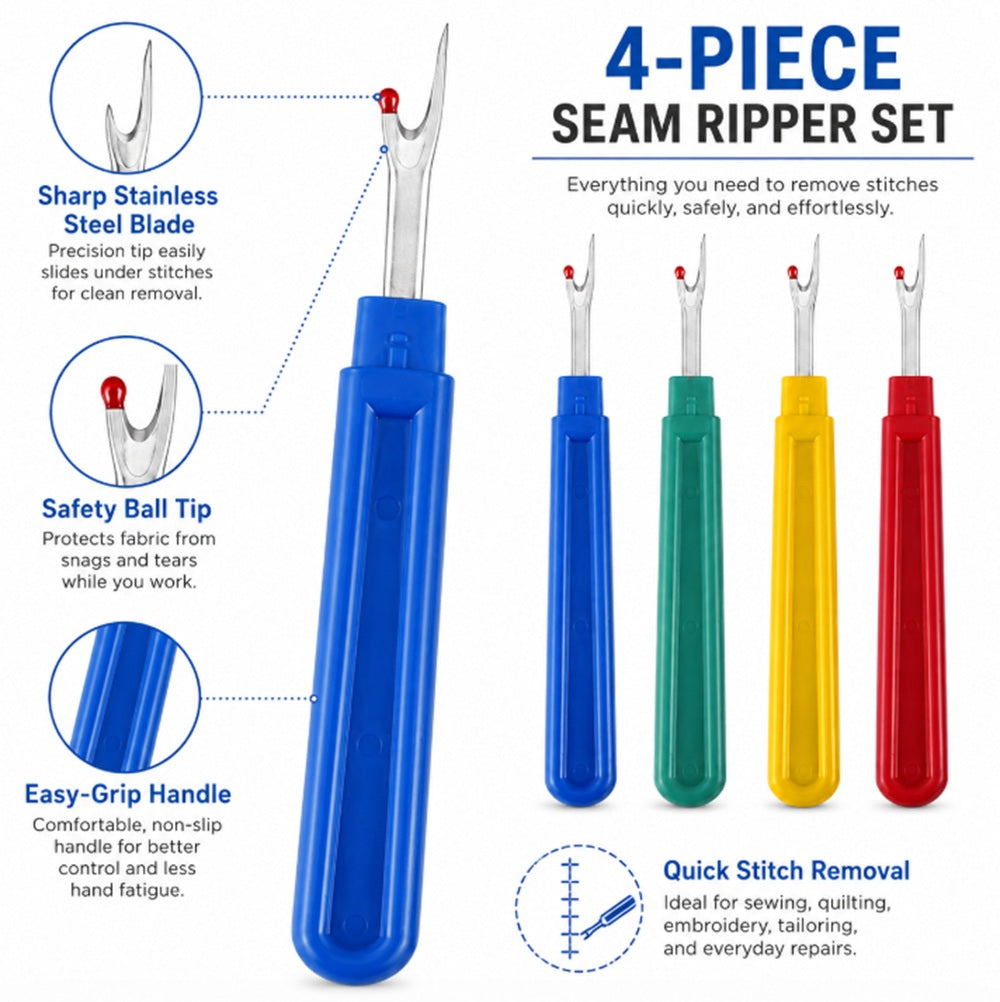 4-Piece Seam Ripper & Stitch Removal Tool Set | TIKA