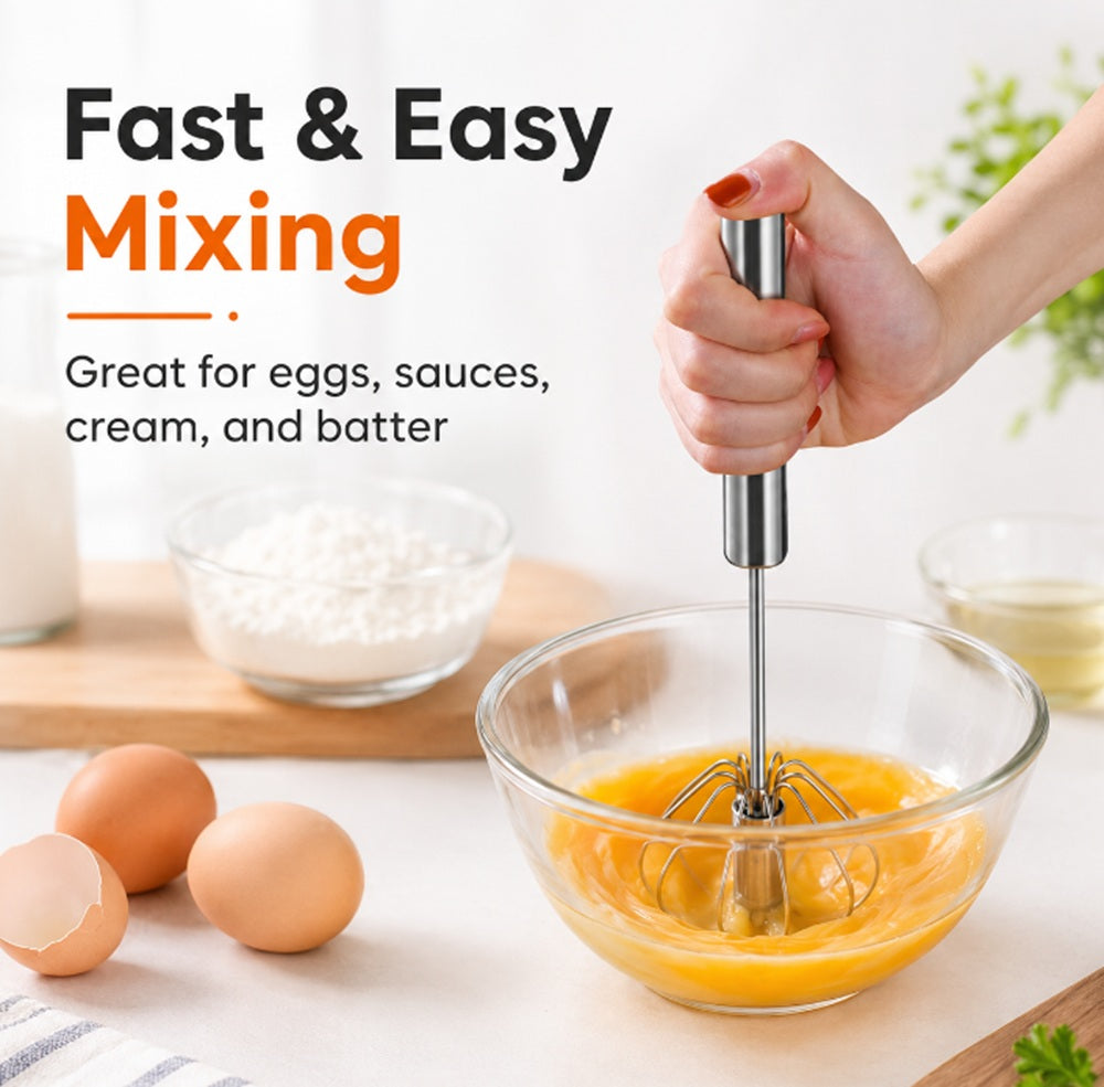 Semi-Automatic Stainless Steel Hand-Push Egg Whisk & Frother | TIKA