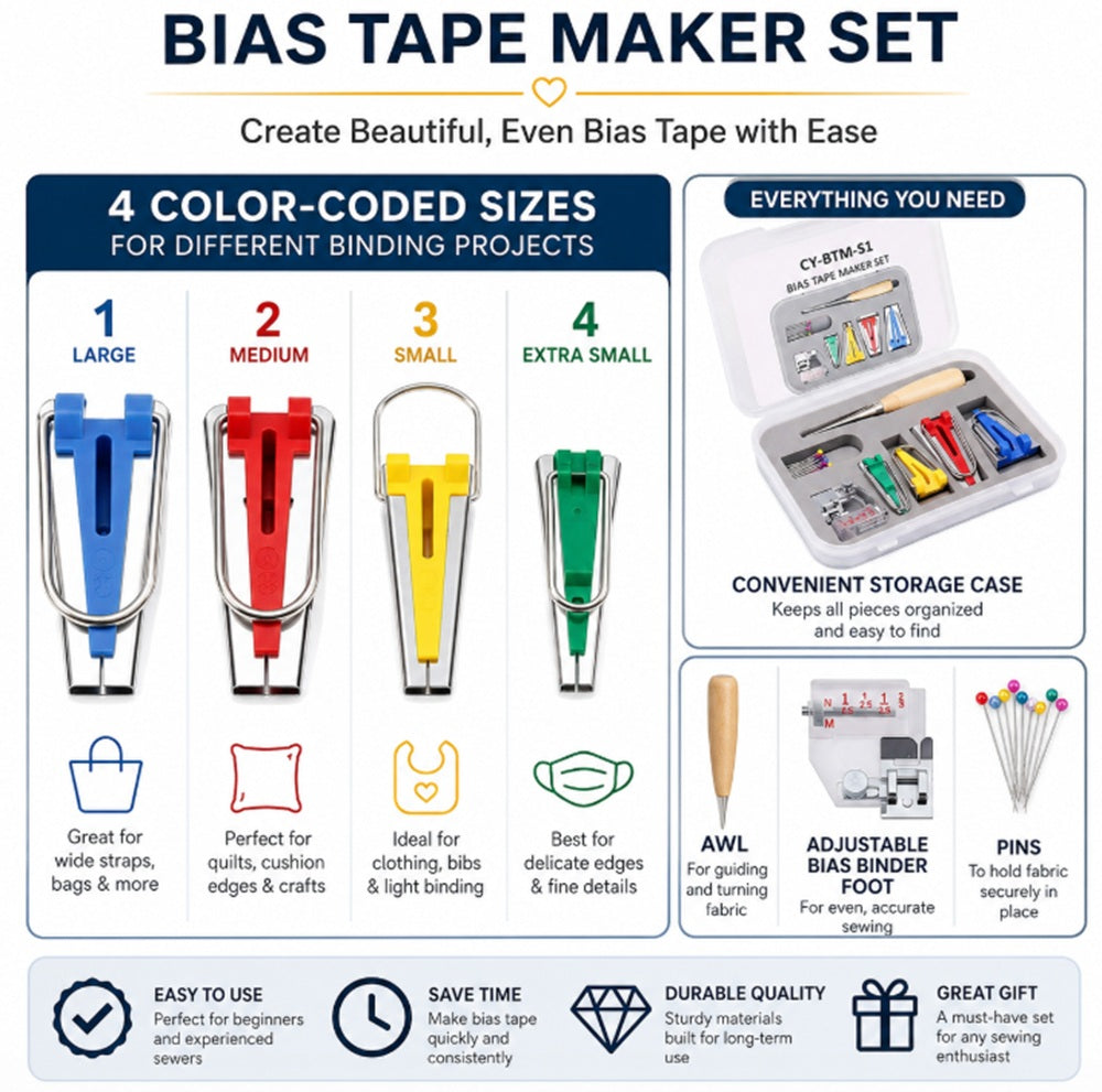 14-Piece Bias Tape Maker Kit with Binder Foot | TIKA