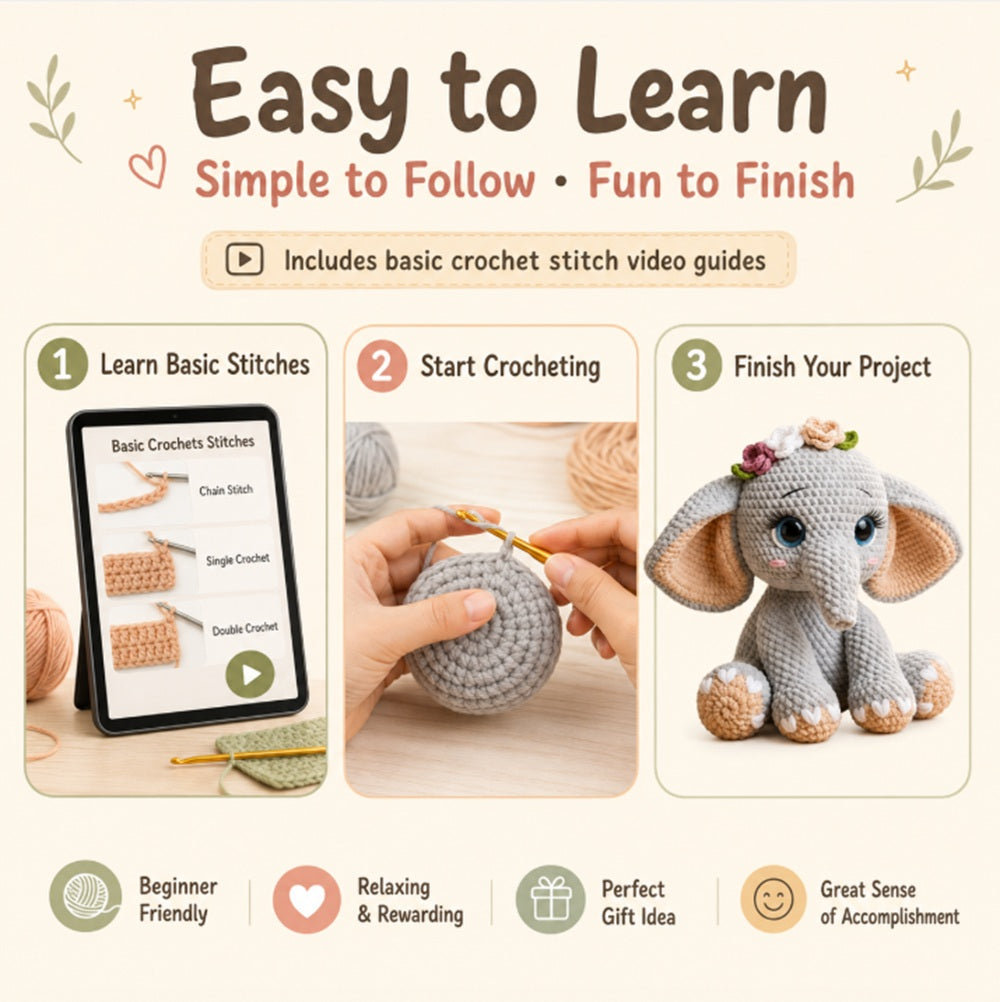 Elephant Crochet Kit for Beginners & Adults | TIKA