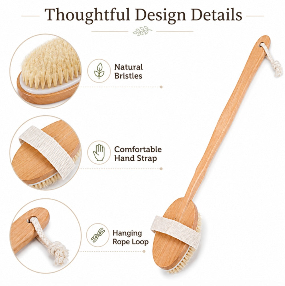 Wooden Natural Bristle Body and Back Brush | TIKA