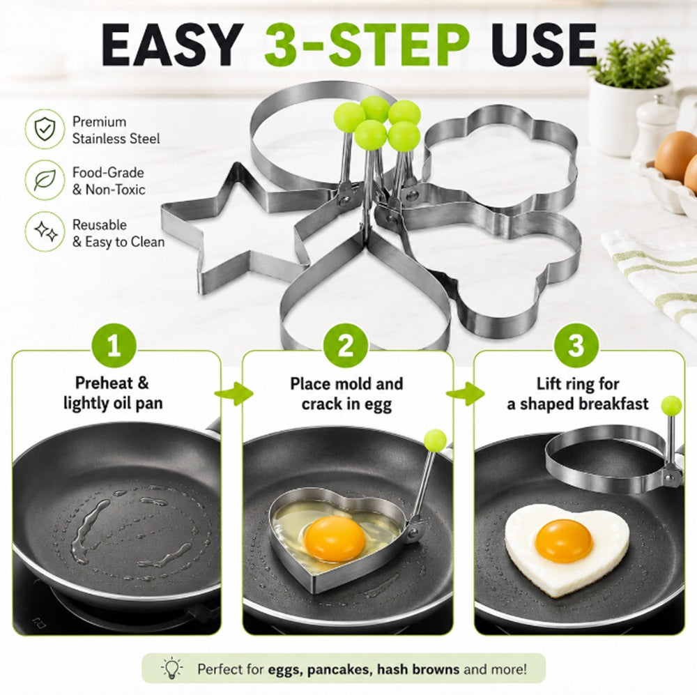 5-Pack Stainless Steel Nonstick Egg & Pancake Rings | TIKA