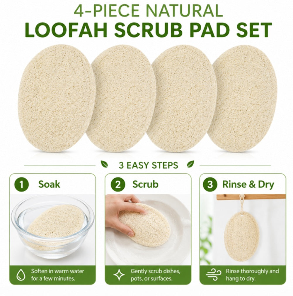 4-Pack Natural Loofah Dishwashing Sponges | TIKA