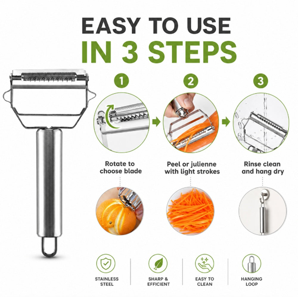 Stainless Steel Dual-Blade Peeler & Julienne Slicer – TIKA