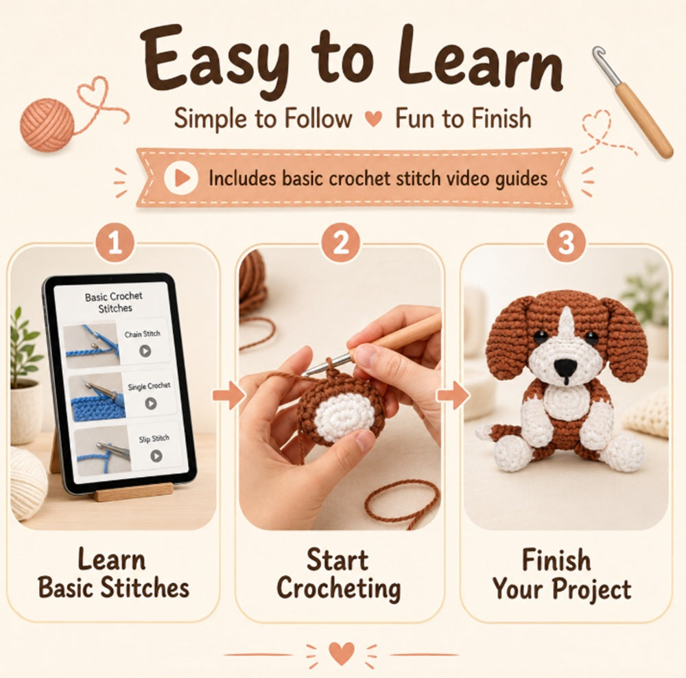 Puppy Beagle Crochet Kit for Beginners with Video Tutorials – TIKA