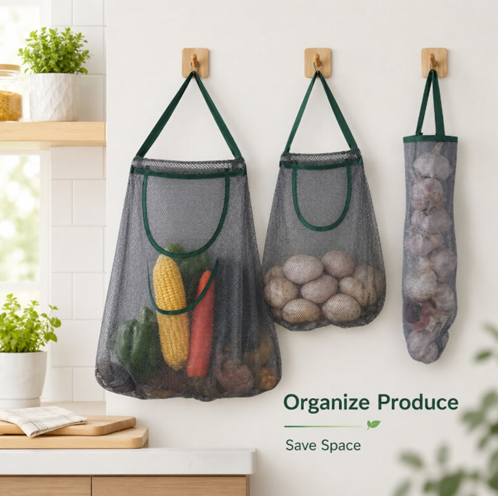 3-Pack Reusable Hanging Mesh Produce Bags | TIKA