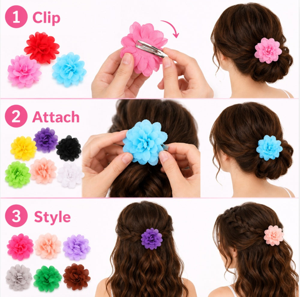 20-Pack Chiffon Flower Hair Clips for Baby Girls | TIKA