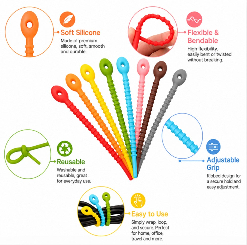 24-Pack Reusable Silicone Cable Twist Ties | TIKA