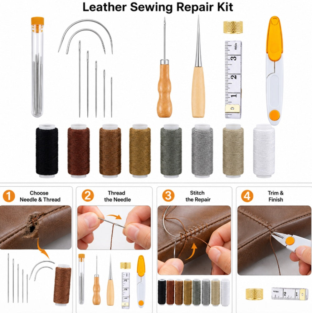 29-Piece Leather Craft Tool Kit with Groover & Awl | TIKA