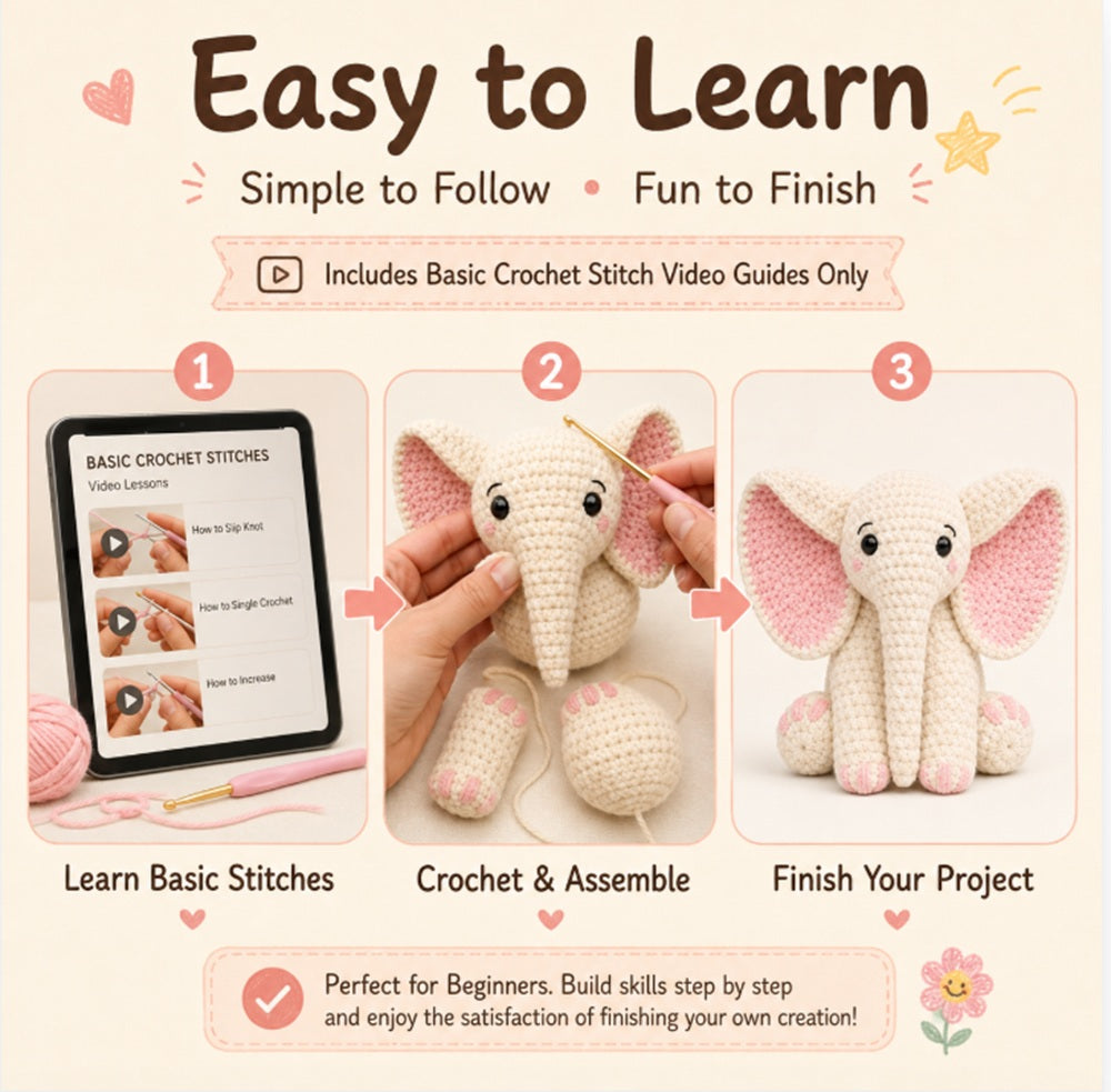 13-Inch Elephant Crochet Kit for Beginners | TIKA