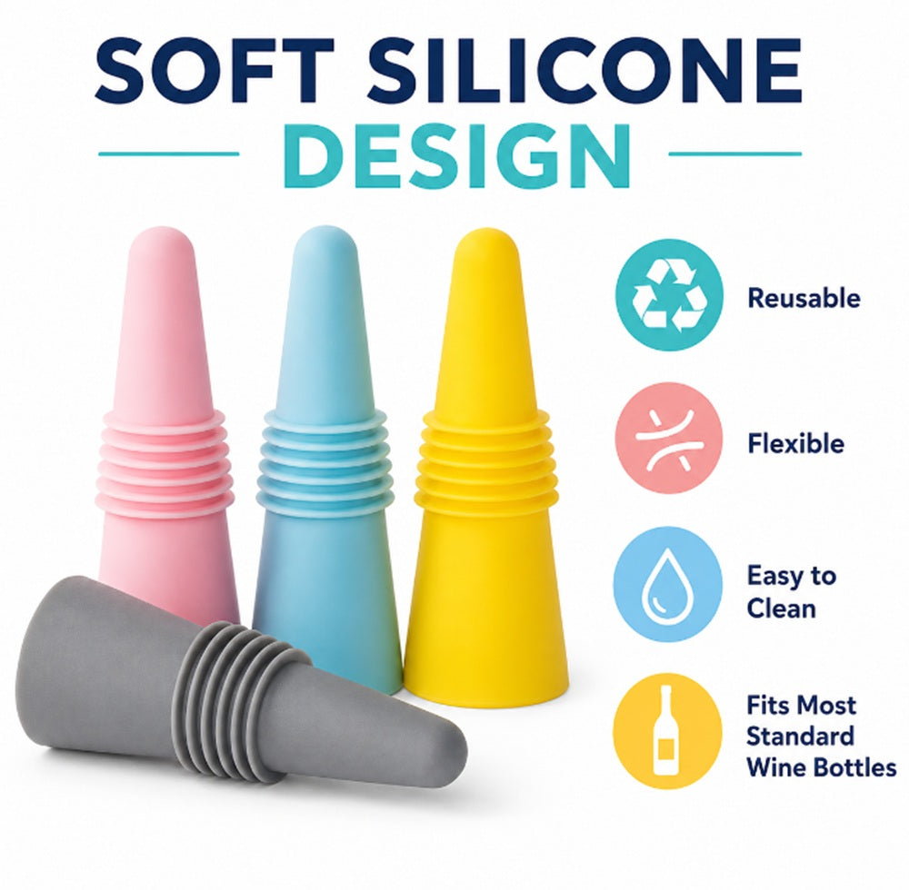 4-Pack Reusable Silicone Bottle Stoppers | TIKA