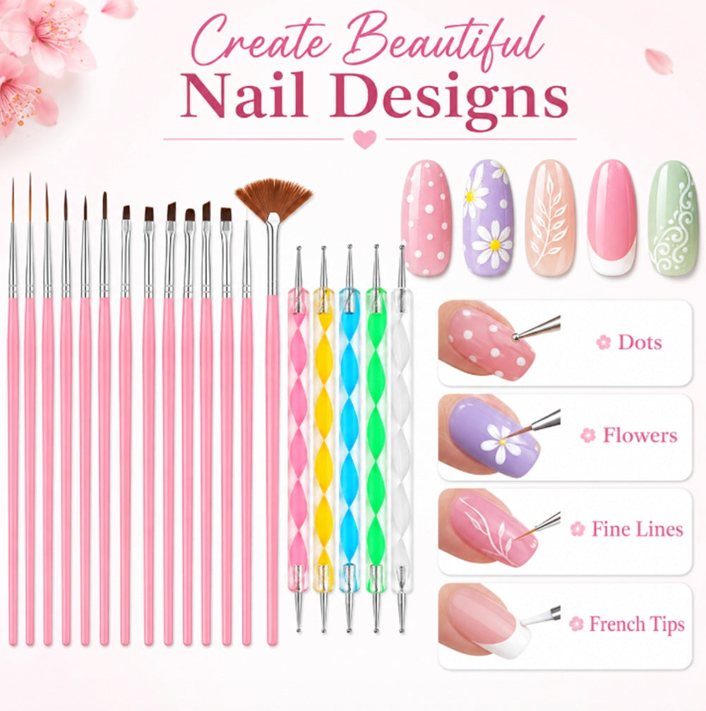 20-Piece Nail Art Brush & Dotting Tool Set | TIKA