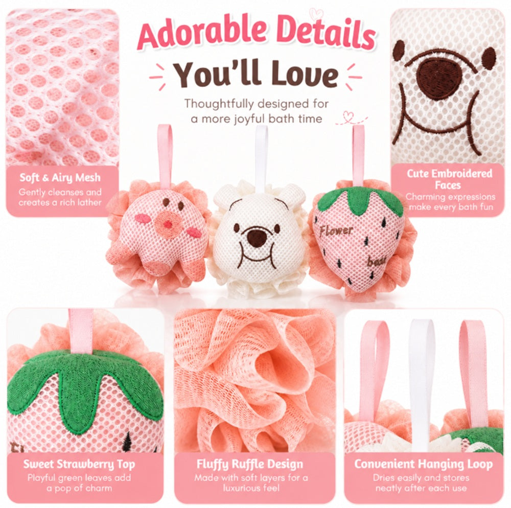 3-Pack Kids’ Cartoon Soft Mesh Bath Loofahs | TIKA