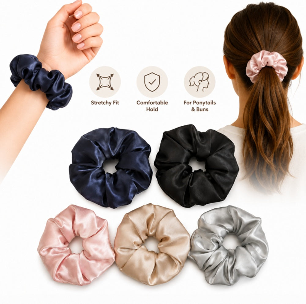 5-Pack Soft Satin Hair Scrunchies | TIKA
