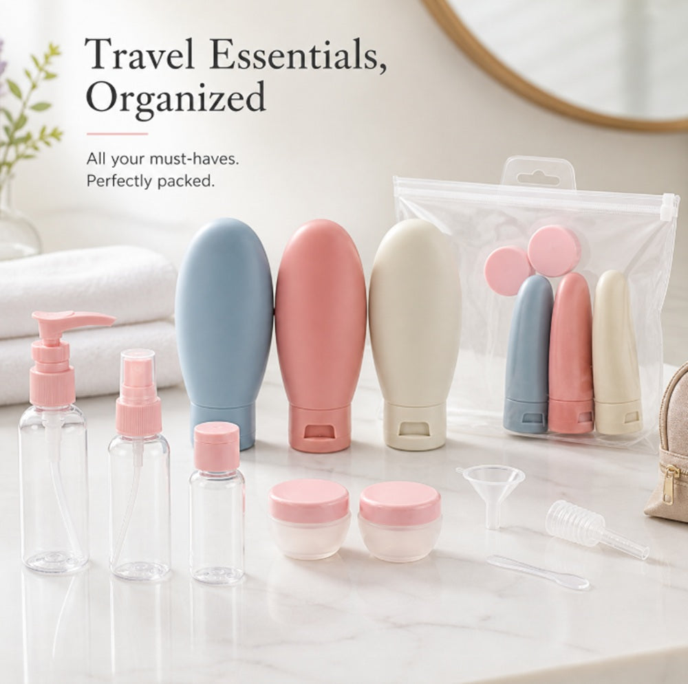 11-Piece Refillable Travel Toiletry Bottle Set | TIKA
