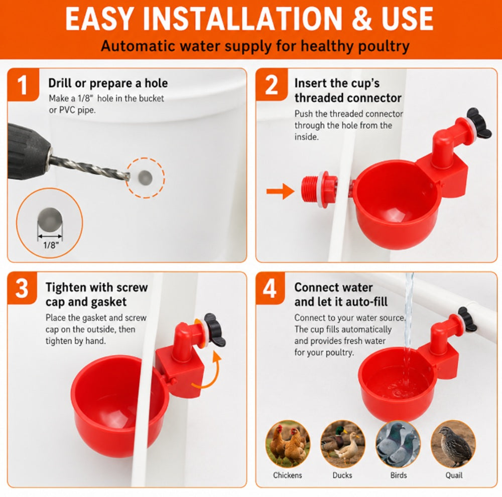 6-Pack Automatic Chicken Waterer Cups | TIKA