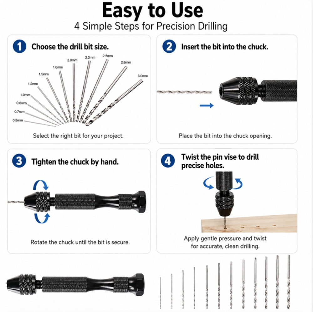 26-Piece Pin Vise Hand Drill & Micro Drill Bit Set | TIKA