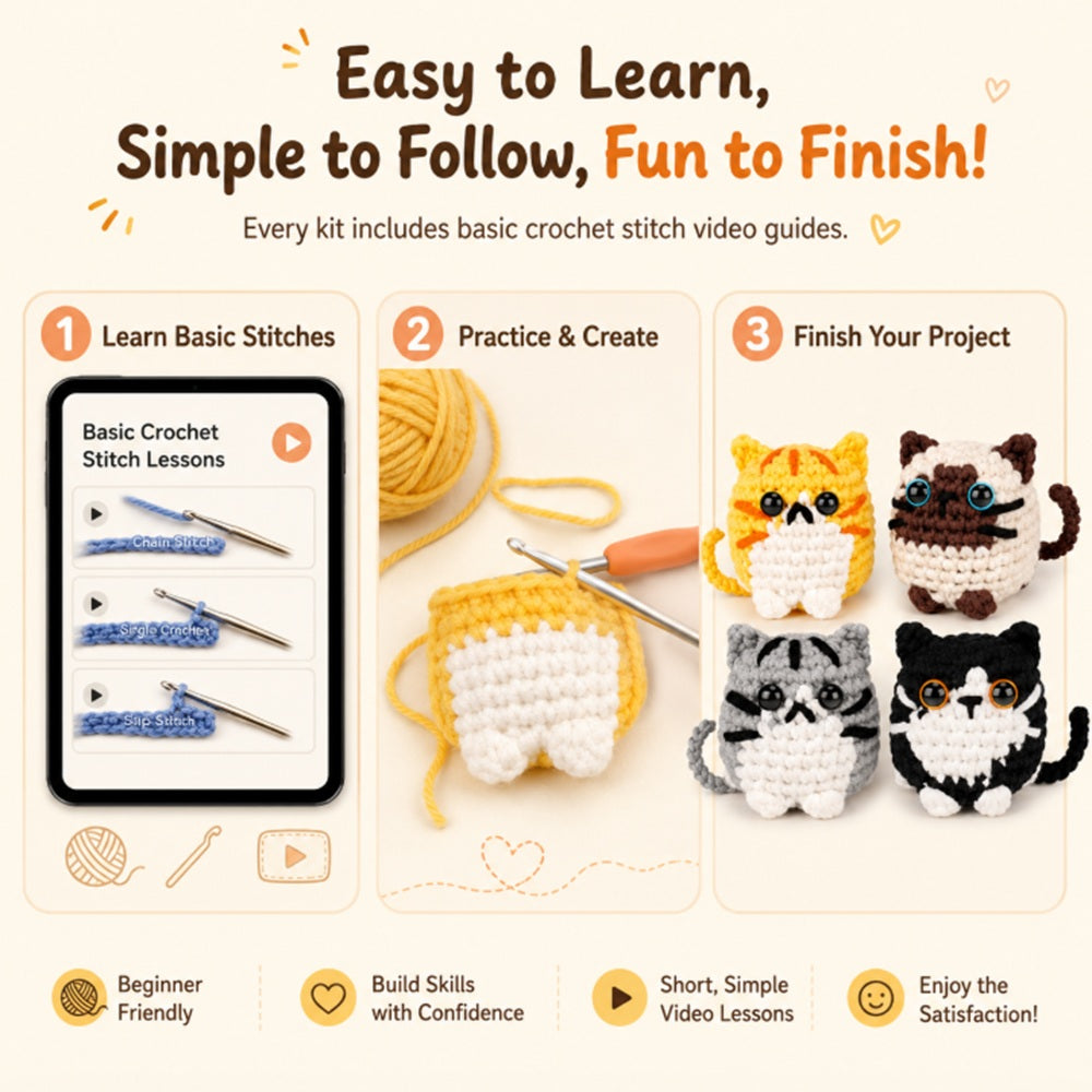 Cat Crochet Kit for Beginners, 4 Pack with Video Tutorials – TIKA