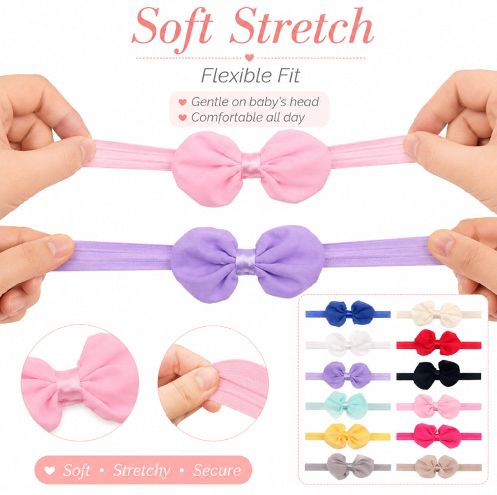 12-Pack Baby Girl Chiffon Flower & Bow Headbands | TIKA