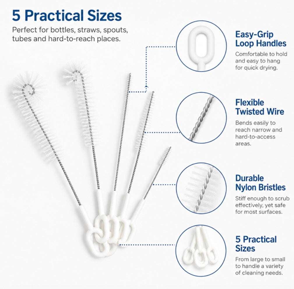 5-Pack Stainless Steel Straw Cleaning Brushes | TIKA