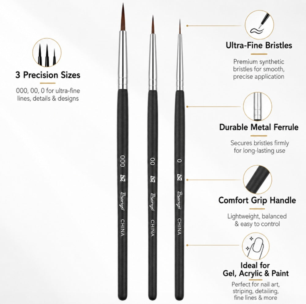 3-Piece Nail Art Dotting & Fine Liner Brush Set | TIKA