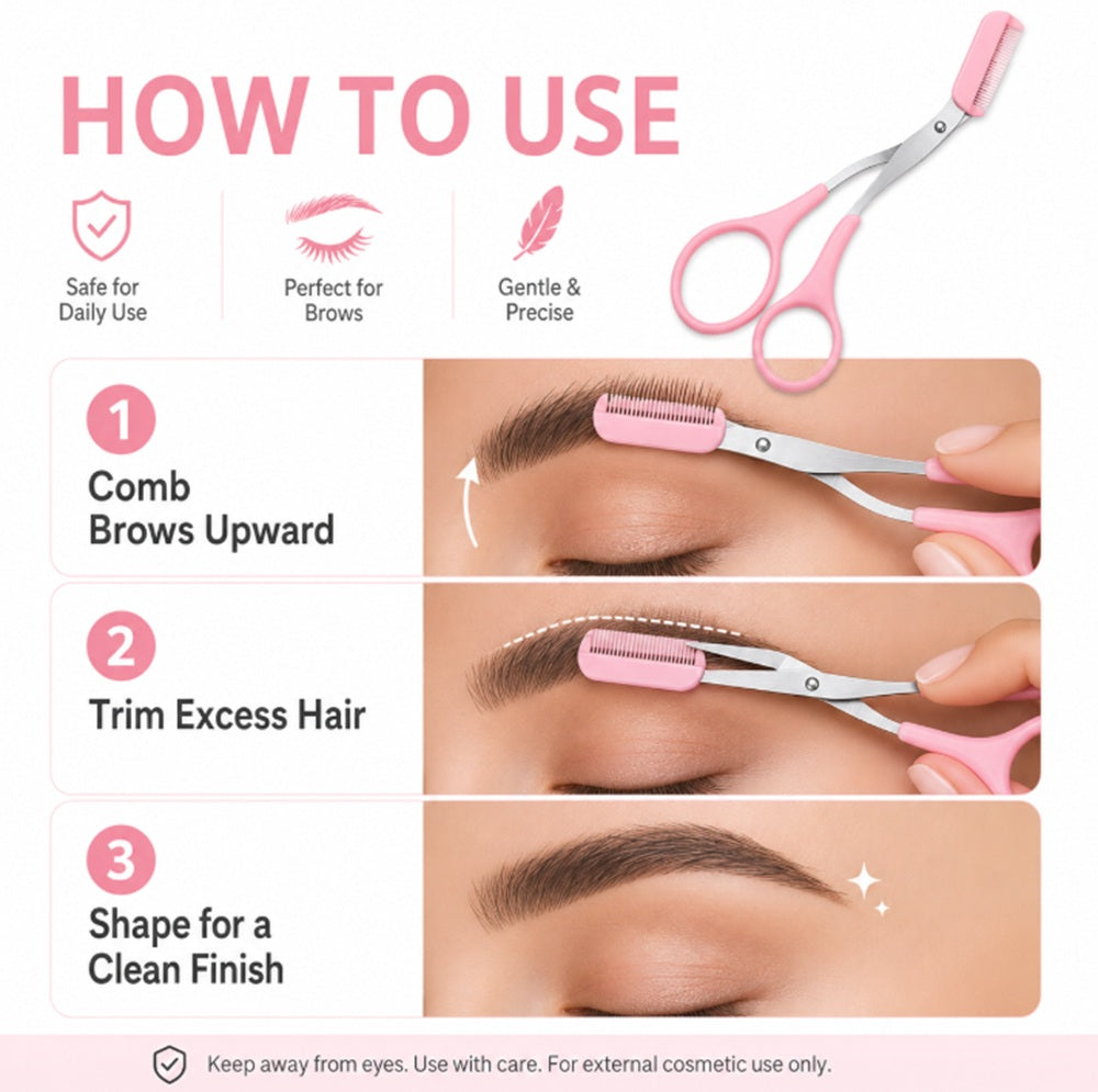 3-Piece Eyebrow Trimming Scissors Kit with Comb | TIKA