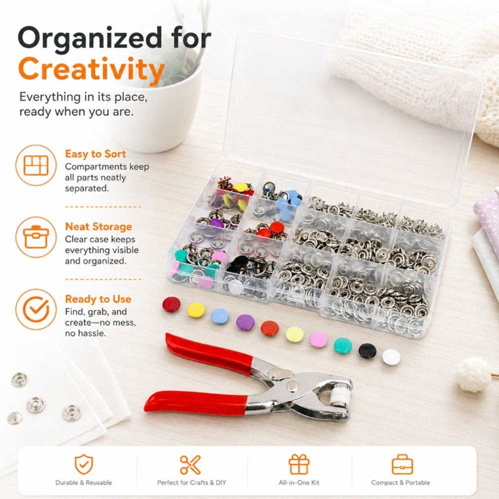 200-Piece 5-Prong Metal Snap Fastener Kit with Pliers | TIKA