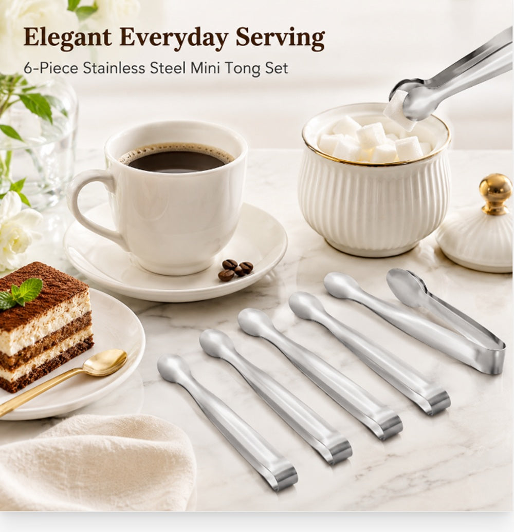 6-Pack Stainless Steel Mini Serving Tongs | TIKA