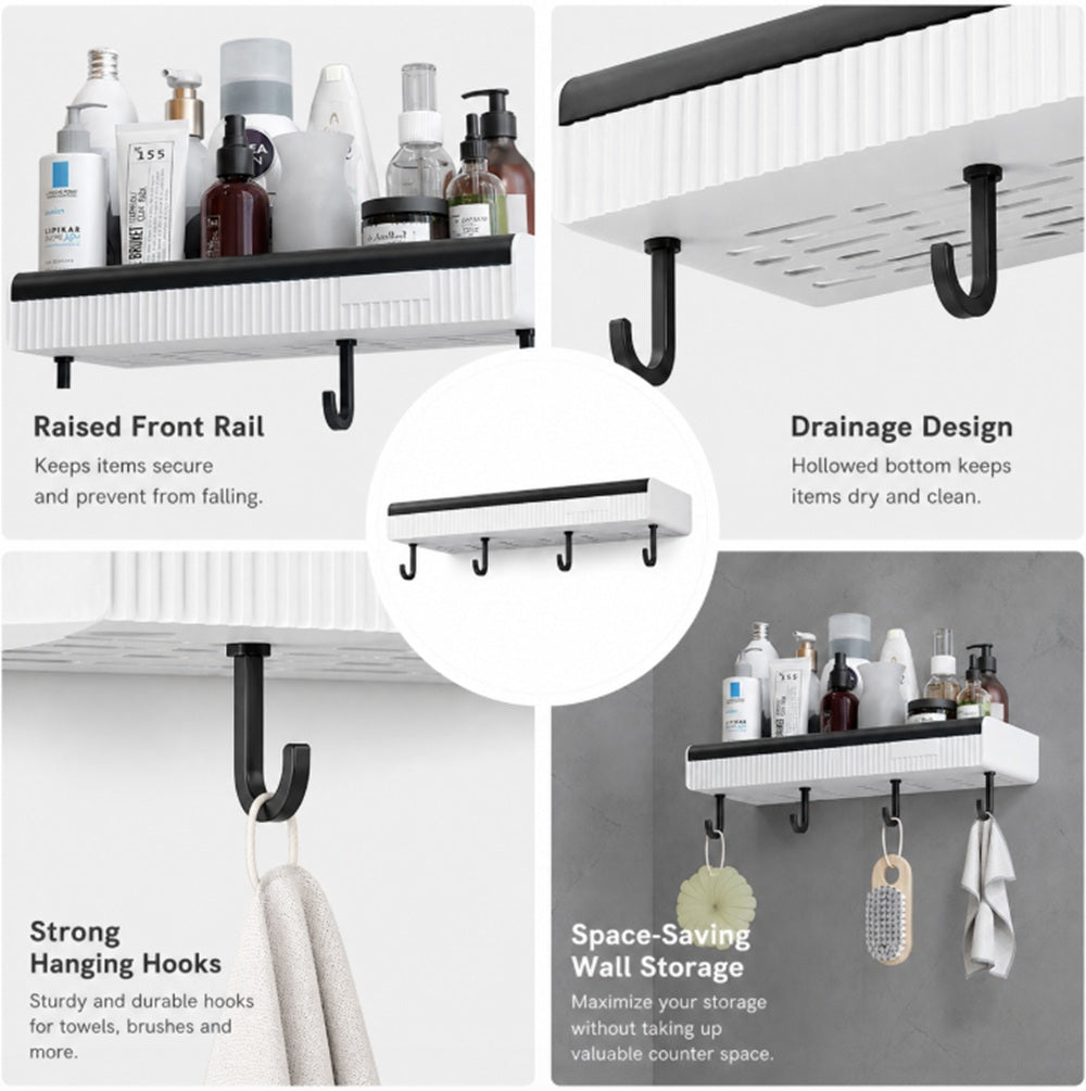 Adhesive Corner Shower Shelf with 4 Hooks, 1-Pack | TIKA