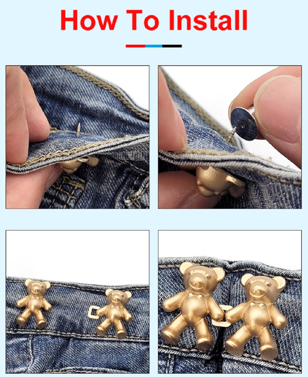 10-Set Bear Design No-Sew Adjustable Jean Buttons | TIKA