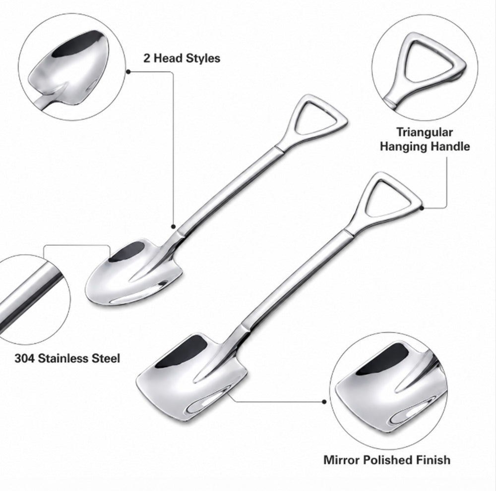 6-Piece Stainless Steel Shovel Teaspoon Set for Coffee & Desserts | TIKA