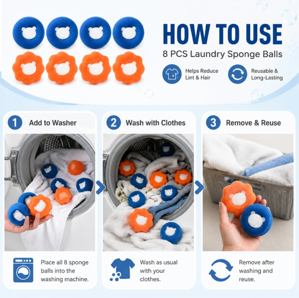 8-Pack Reusable Laundry Pet Hair Remover Balls | TIKA
