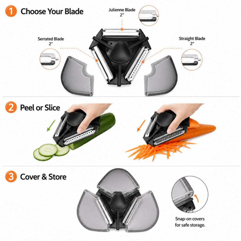 3-in-1 Stainless Steel Rotary Peeler for Vegetables & Fruit – TIKA
