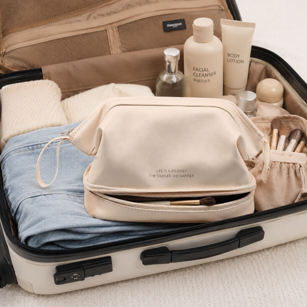Large PU Leather Makeup Bag with Carry Handle | TIKA