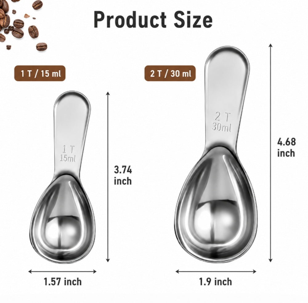 2-Piece Stainless Steel Coffee Scoop Set, 15ml & 30ml | TIKA