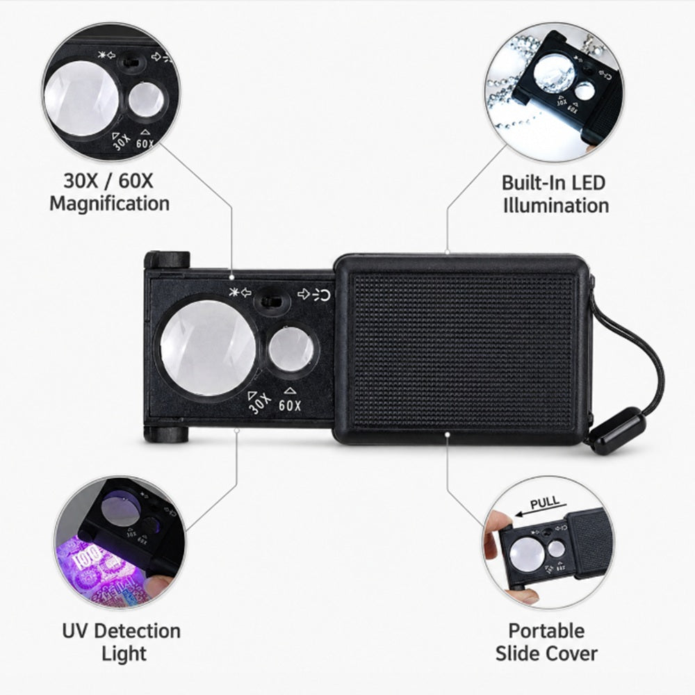 30X 60X LED Slide-Out Pocket Magnifier | TIKA
