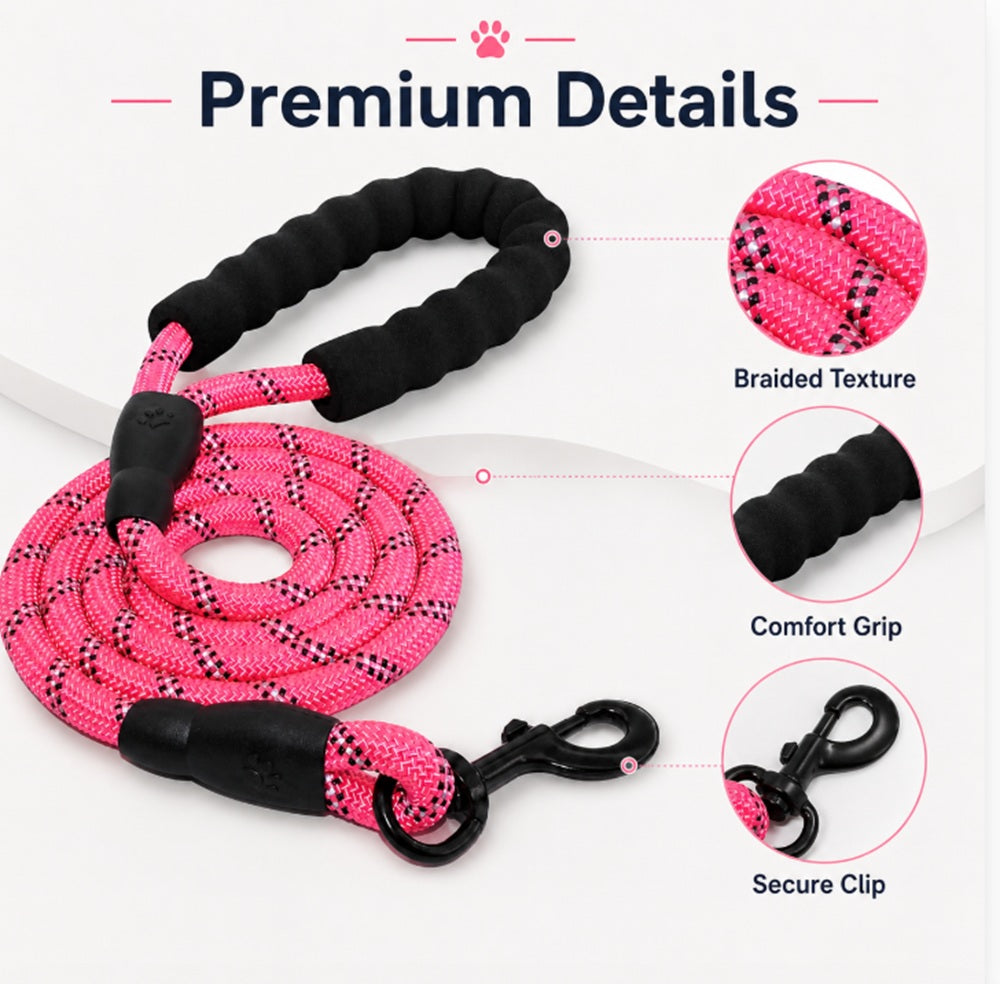 5ft Reflective Nylon Rope Dog Leash with Padded Handle | TIKA