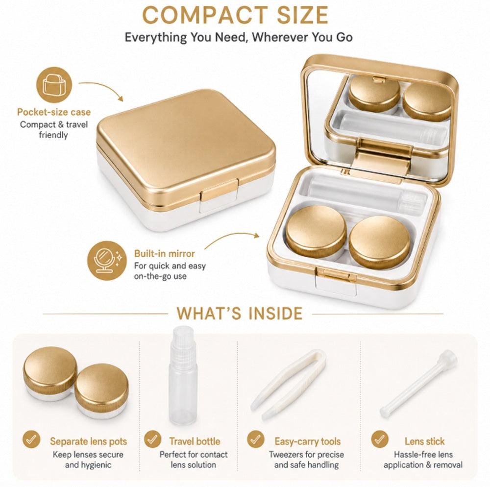 Mini Contact Lens Travel Case Kit with Mirror & Tweezers | TIKA