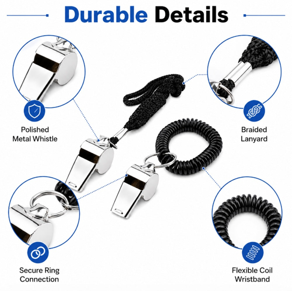 2-Pack Metal Sports Whistles with Lanyards | TIKA