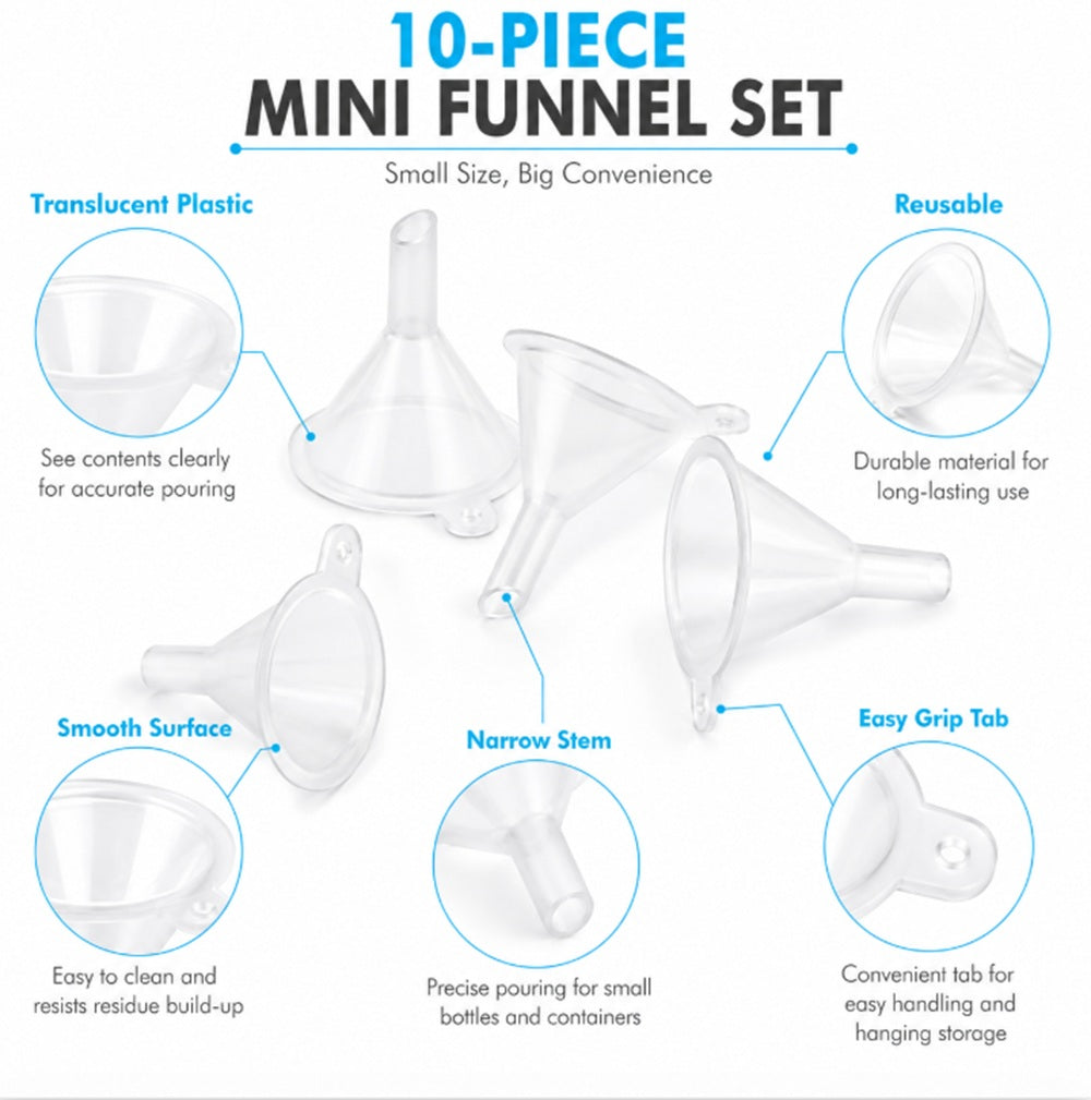 10-Pack Mini Plastic Funnels for Perfume & Oils | TIKA