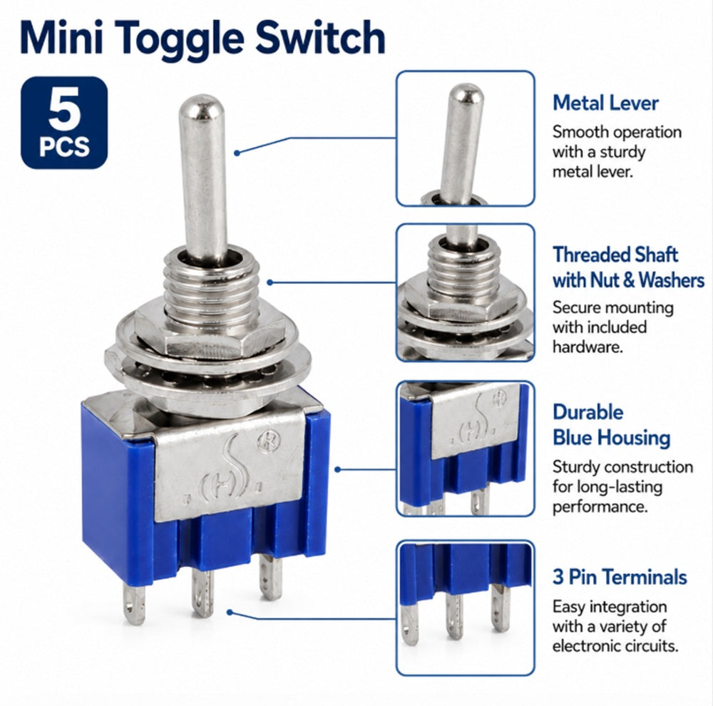 5-Pack Mini SPDT ON-OFF-ON Toggle Switches | TIKA