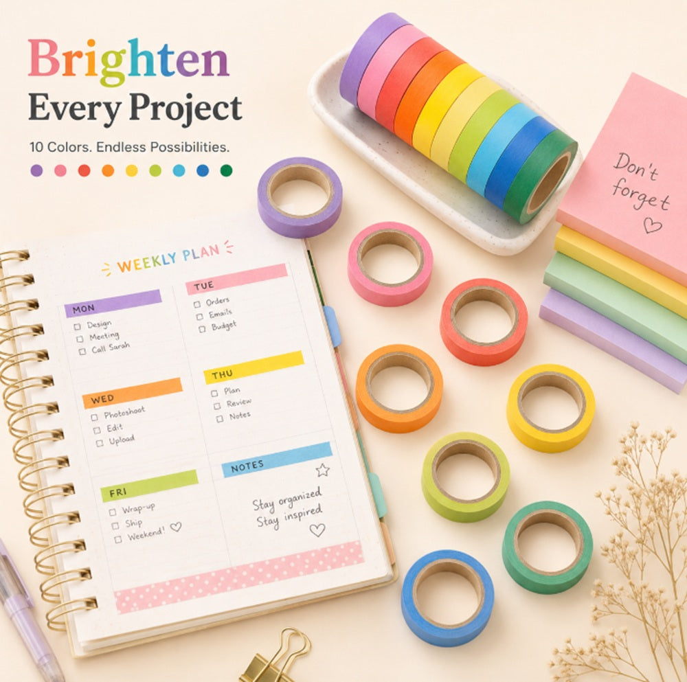 10-Roll Rainbow Writable Washi Tape Set | TIKA