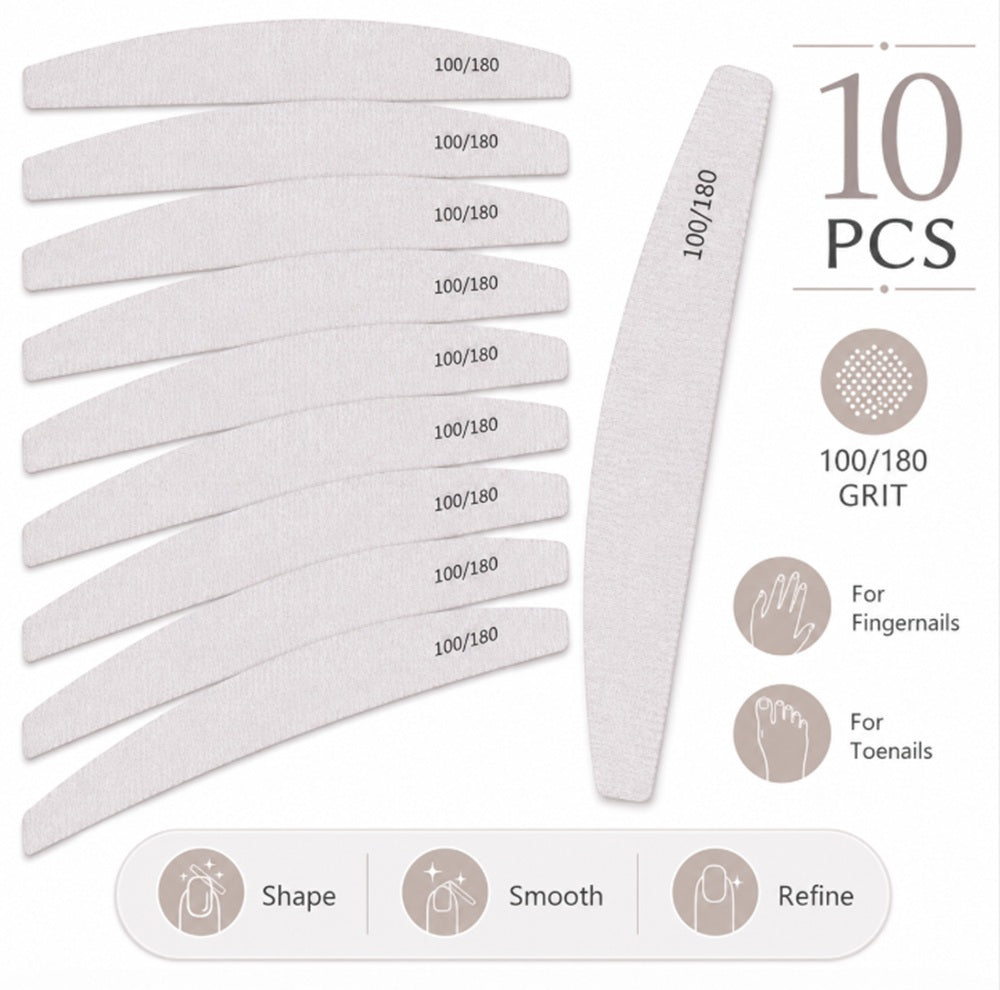 10-Pack Dual-Sided Nail Files, 100/180 Grit | TIKA