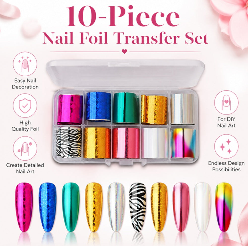 10-Pack Holographic Star Sky Nail Foil Transfer Stickers | TIKA