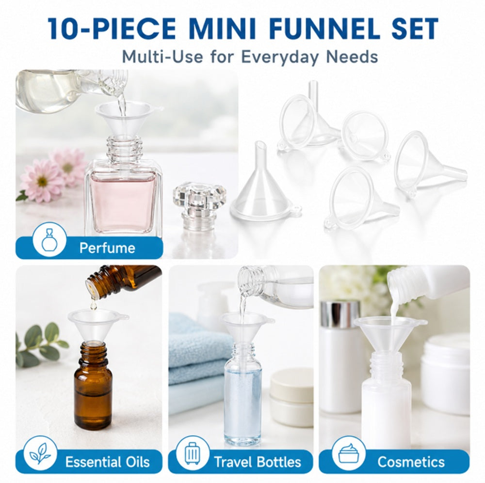 10-Pack Mini Plastic Funnels for Perfume, Essential Oils & Diffusers | TIKA